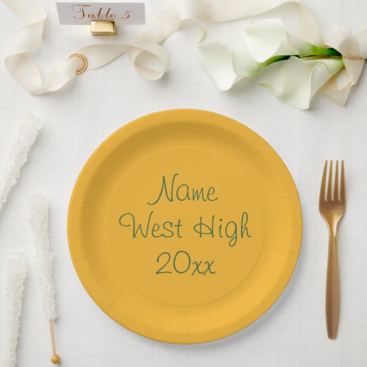 Assiettes En Carton Classe d'or vert personnalisable de 2025 Graduatio (Mariage)