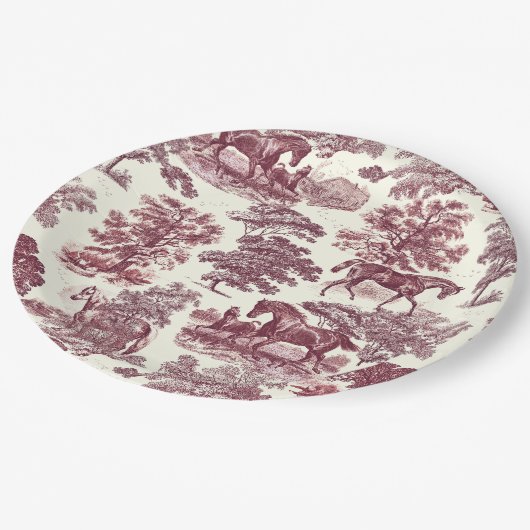 Assiettes En Carton Classé Élégant Chic Cheval Bourgogne Country Toile (Angle)