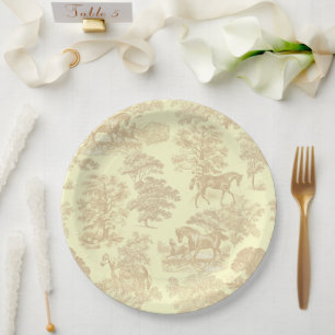 Assiettes En Carton Classé Élégant Chic Horses Toile Beige Crème