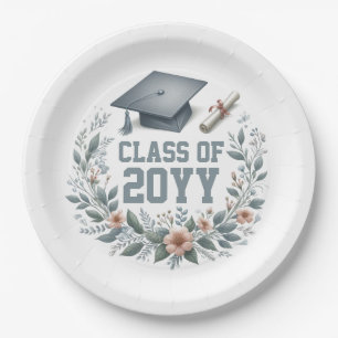 Assiettes En Carton Classe florale avec chapeau et diplôme de fin d'ét