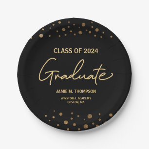 Assiettes En Carton Classe Gold Confetti de graduation 2021