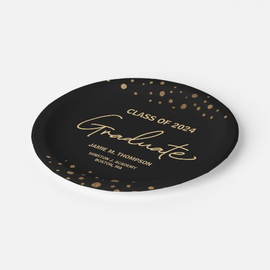 Assiettes En Carton Classe Gold Confetti de graduation 2021 (Angle)