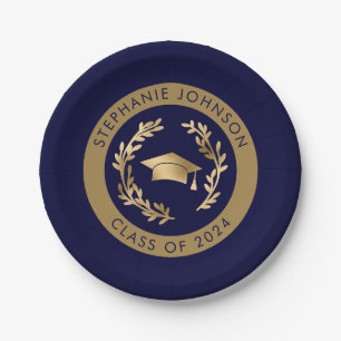 Assiettes En Carton Classe marine et or de 2024 Graduation Party