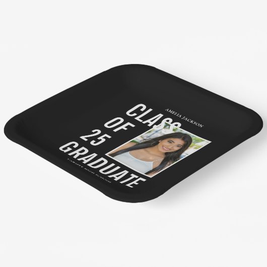 Assiettes En Carton Classe Noir & Blanc De 25 Photo Graduation Party (Angulaire)