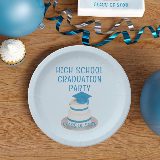 Assiettes En Carton Classe Pale Blue High School Graduation Party