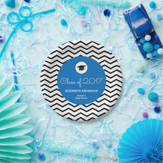 Assiettes En Carton Classe personnalisée de Chevron Blue Grad 2025 (Fête)