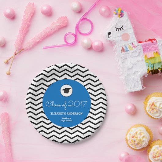 Assiettes En Carton Classe personnalisée de Chevron Blue Grad 2025 (Fête)