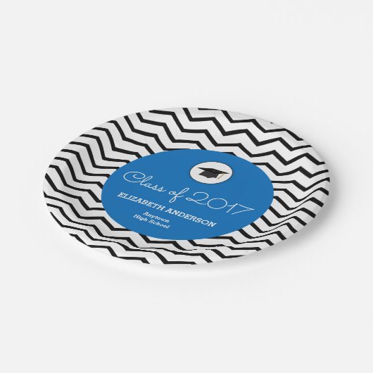Assiettes En Carton Classe personnalisée de Chevron Blue Grad 2025 (Angle)