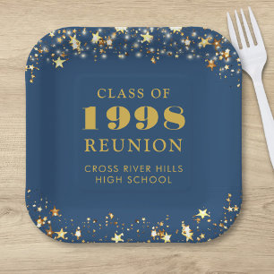 Assiettes En Carton Classe Reunion Blue Gold Stars Personnalisé