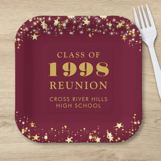 Assiettes En Carton Classe Reunion Maroon Gold Stars Personnalisé