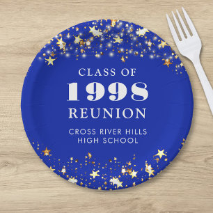 Assiettes En Carton Classe Reunion Royal Blue Gold Stars Personnalisé