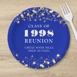 Assiettes En Carton Classe Reunion Royal Blue Gold Stars Personnalisé<br><div class="desc">Célébrez avec vos camarades de classe à votre réunion de classe de l'école ou du collège avec ces plaques de papier couleur personnalisées et personnalisées pour n'importe quel cours de fin d'études (l'année est modifiable) avec votre année de classe et le nom de l'école. Le design comporte des étoiles dorées...</div>