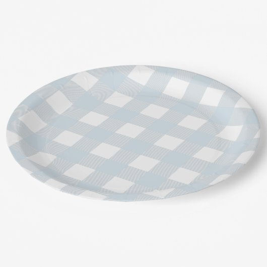 Assiettes En Carton Classic Dusty Blue & White En vichy Check (Angle)