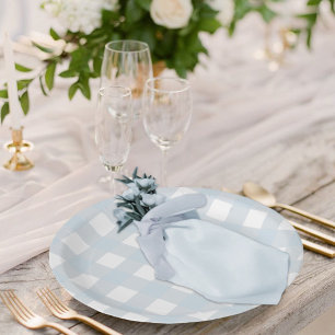 Assiettes En Carton Classic Dusty Blue & White En vichy Check