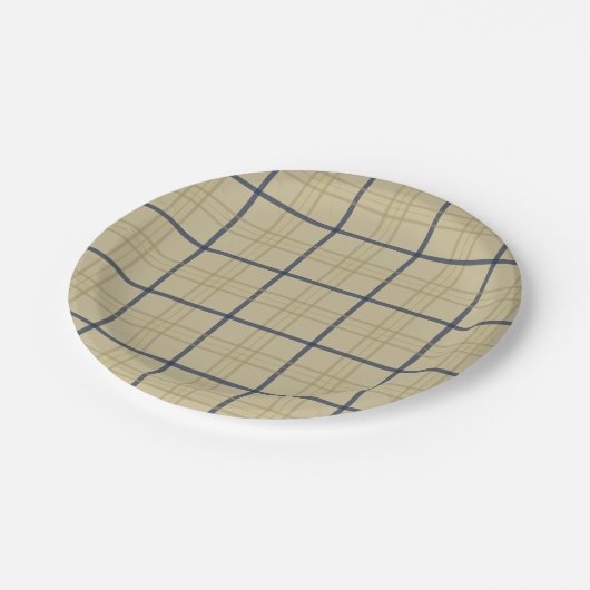 Assiettes En Carton Classic Élégant Plaid Bleu Beige (Angle)