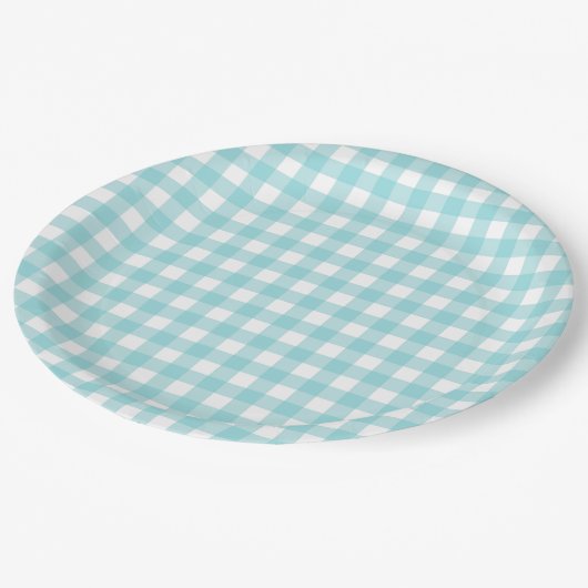 Assiettes En Carton Classic En vichy Vérifier Plaid Motif Bleu clair (Angle)