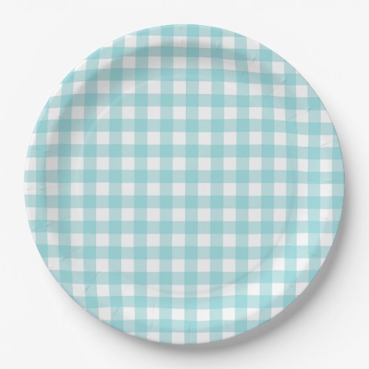 Assiettes En Carton Classic En vichy Vérifier Plaid Motif Bleu clair (Devant)