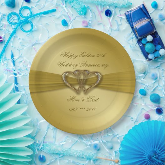 Assiettes En Carton Classic Golden 50e Anniversaire Plaque en papier (Fête)