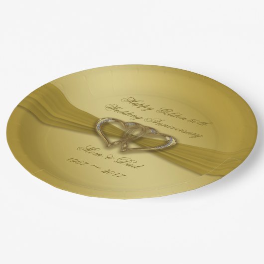 Assiettes En Carton Classic Golden 50e Anniversaire Plaque en papier (Angle)