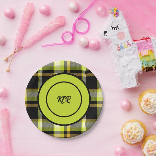 Assiettes En Carton Classic Jaune Tartan Noir Motif Plaid Party (Fête)