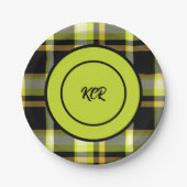 Assiettes En Carton Classic Jaune Tartan Noir Motif Plaid Party (Devant)