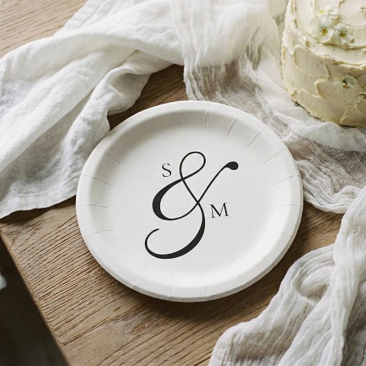 Assiettes En Carton Classic Monogram Ampersand Wedding White