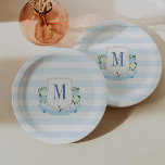 Assiettes En Carton Classic Nautical Monogram Boy Baby shower Party<br><div class="desc">Placez la table parfaite avec nos plaques de papier sur le thème côtier, avec une crête monographique aquarelle peinte à la main dans des tons reposants de bleu, avec des motifs côtiers. Idéales pour les mariages, les baby showers et les fêtes nautiques, ces assiettes élégantes et personnalisées apportent une touche...</div>