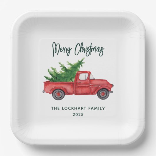 Assiettes En Carton Classic Noël Rouge Camion Script Vacances Personna (Recto)