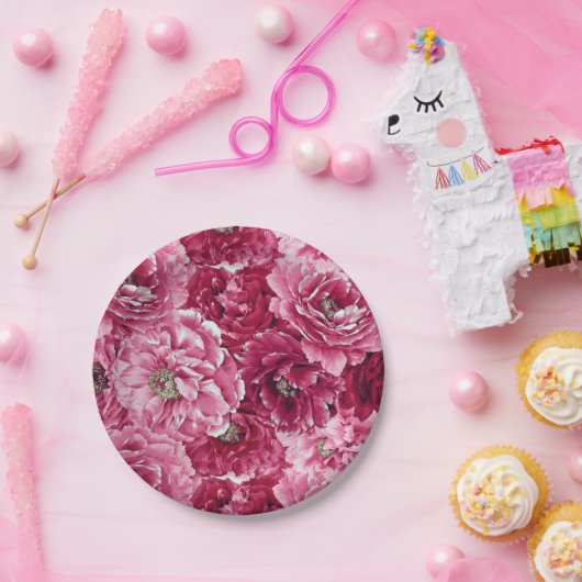 Assiettes En Carton Classic Peonies Roses Clusters Plaques de papier f (Fête)