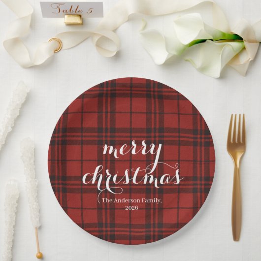 Assiettes En Carton Classic Plaid Merry Christmas Festive - (Mariage)