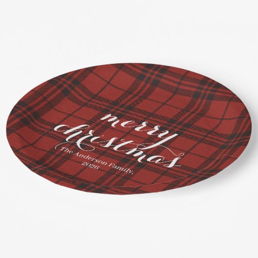 Assiettes En Carton Classic Plaid Merry Christmas Festive - (Angle)