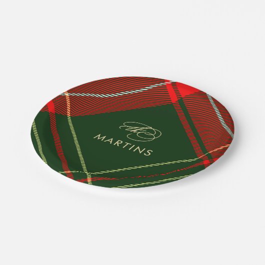 Assiettes En Carton Classic Plaid Nom personnalisé Noël (Angle)