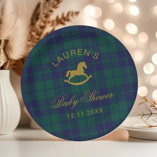 Assiettes En Carton Classic Polo Rocking Horse Gold Plaid Baby shower