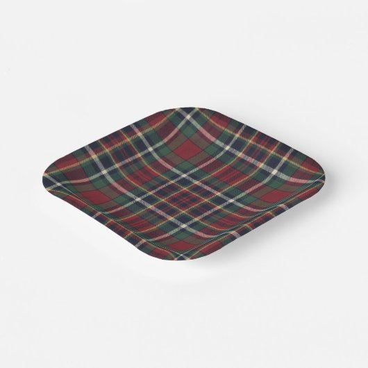 Assiettes En Carton Classic Red Dark Blue Green Plaid Pattern (Angulaire)