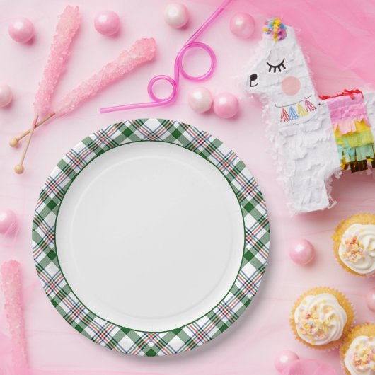 Assiettes En Carton Classic Rouge Vert Bleu Blanc Plaid Motif (Fête)