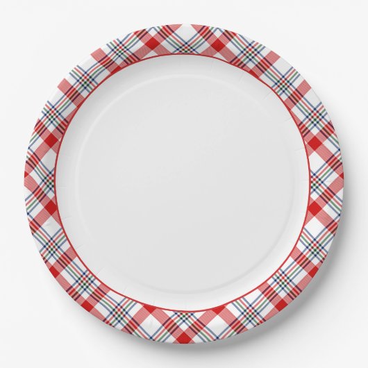Assiettes En Carton Classic Rouge Vert Bleu Blanc Plaid Motif (Devant)