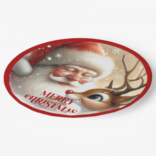 Assiettes En Carton Classic Santa and Rudolph Cartoon Holiday Paper  (Angle)