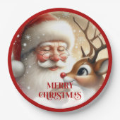 Assiettes En Carton Classic Santa and Rudolph Cartoon Holiday Paper  (Devant)