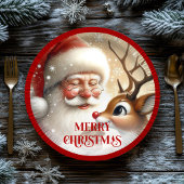 Assiettes En Carton Classic Santa and Rudolph Cartoon Holiday Paper 