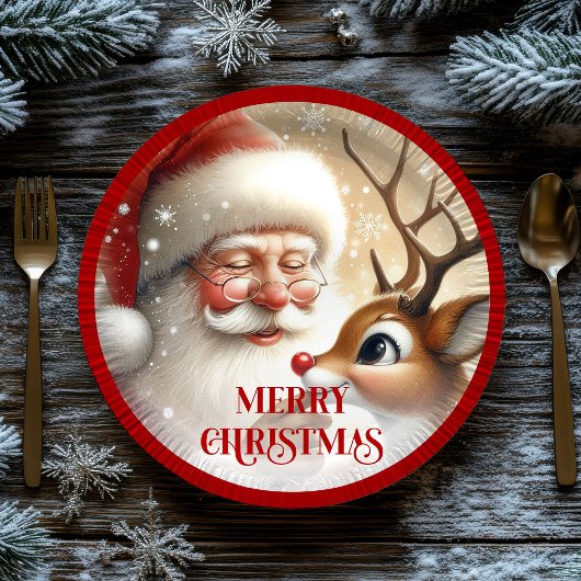 Assiettes En Carton Classic Santa and Rudolph Cartoon Holiday Paper 