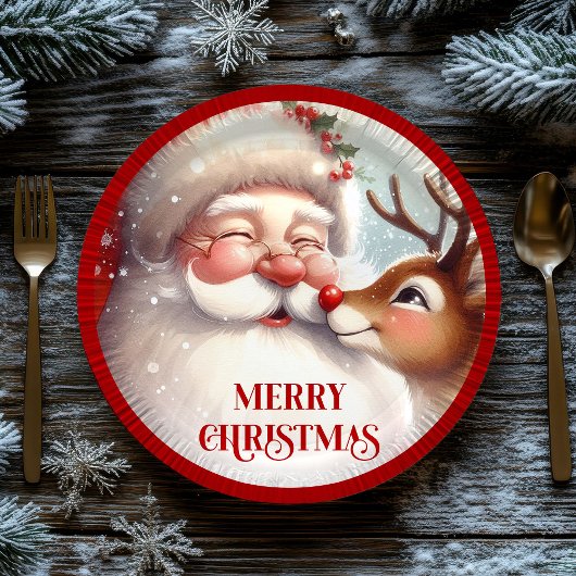 Assiettes En Carton Classic Santa and Rudolph Kids Christmas Plates