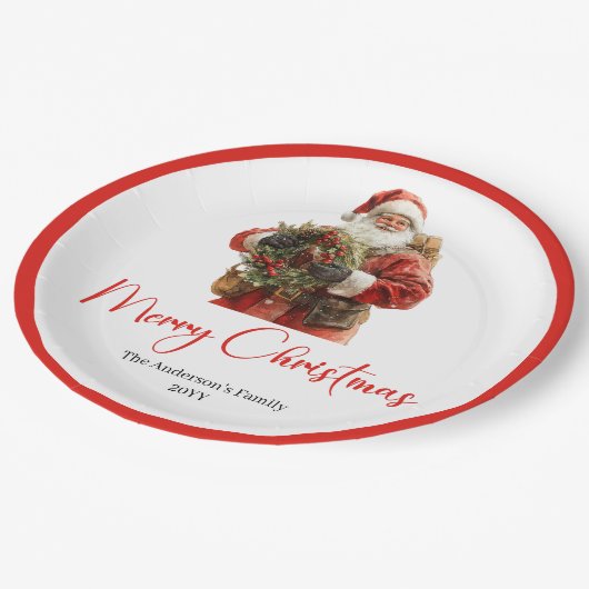 Assiettes En Carton Classic Santa Claus Modern Cozy Christmas Plate (Angle)