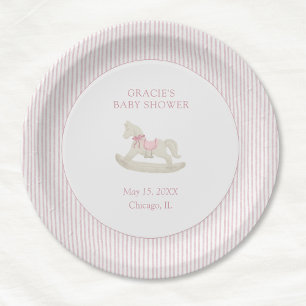 Assiettes En Carton Classic Simple Rose Rocking Cheval Baby shower fil
