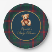 Assiettes En Carton Classic Teddy Bear Navy Plaid Preppy Baby Shower (Devant)