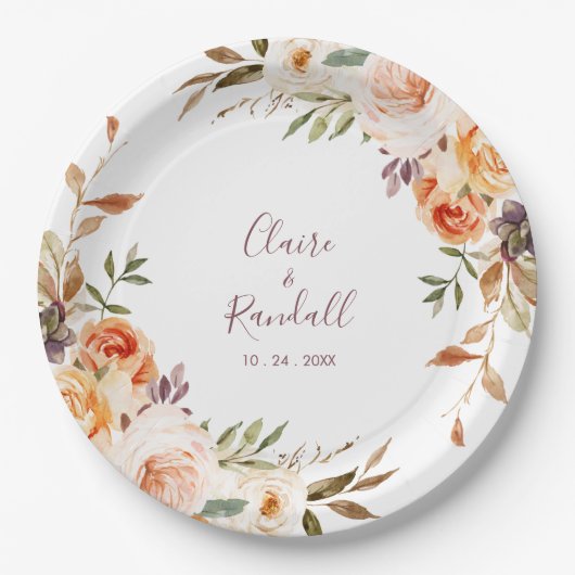 Assiettes En Carton Classique Chic Boho Floral Mariage (Devant)