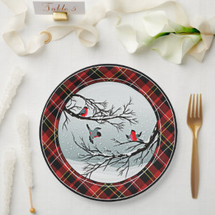 Assiettes En Carton Classique Chic Rouge Noir Jaune Blanc Motif Tartan