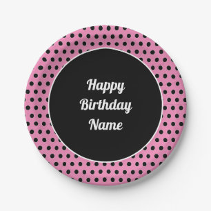 Assiettes En Carton Classique Cute Joyeux Anniversaire Polka Dot Rose