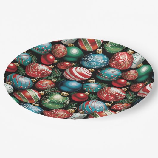 Assiettes En Carton Classique de Noël multicolore (Angle)