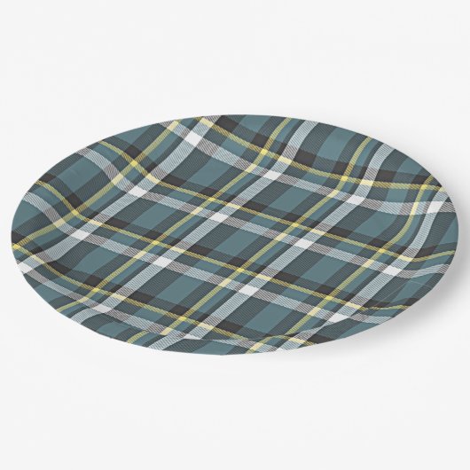 Assiettes En Carton Classique Gris Turquoise Bleu Jaune Tartan Plaid (Angle)