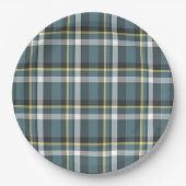 Assiettes En Carton Classique Gris Turquoise Bleu Jaune Tartan Plaid (Devant)